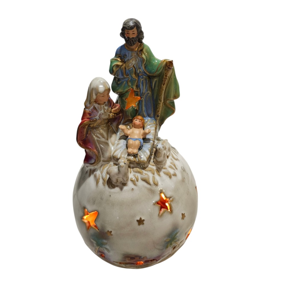 Nativity Scene Lighted Globe Christmas Figurine Holy Family with Sheep